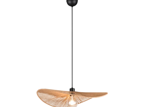 Hanglamp Sunder Papier Ø58 cm met matzwarte fitting en bruine papieren garen kap in ronde vorm