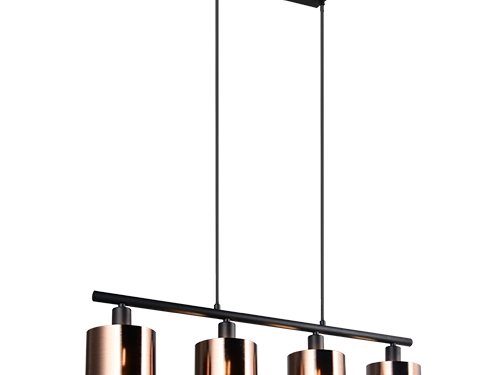 Hanglamp Slinsor Brons Ø12 cm met vier bronzen kapjes en strak zwart frame