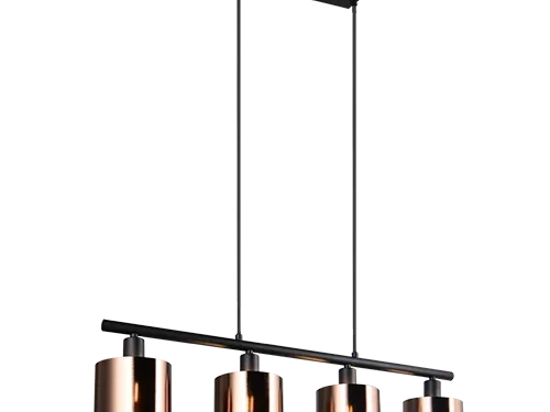 Hanglamp Slinsor Brons Ø12 cm met vier bronzen kapjes en strak zwart frame