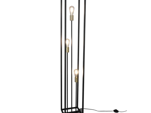 Goornura matzwarte vloerlamp H153 cm met metalen frame, 3 E27-fittingen en voetschakelaar