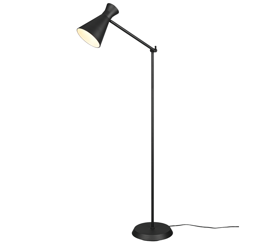 Braurdal vloerlamp mat zwart met verstelbare kap, slank metalen ontwerp en ronde voet
