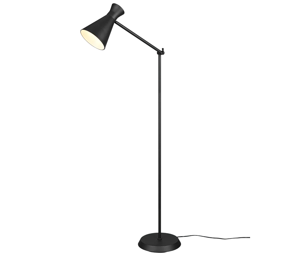 Braurdal vloerlamp mat zwart met verstelbare kap, slank metalen ontwerp en ronde voet