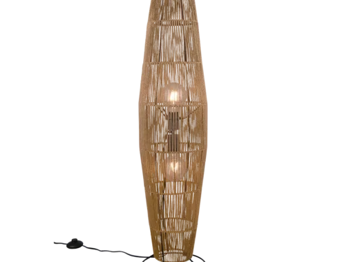 MIKI vloerlamp van bruine papierlook, 103 cm hoog, met slank silhouet en voetschakelaar