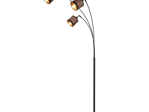 Vloerlamp Pooster matzwart met 3 verstelbare spots en taupe lampenkappen, H185 cm