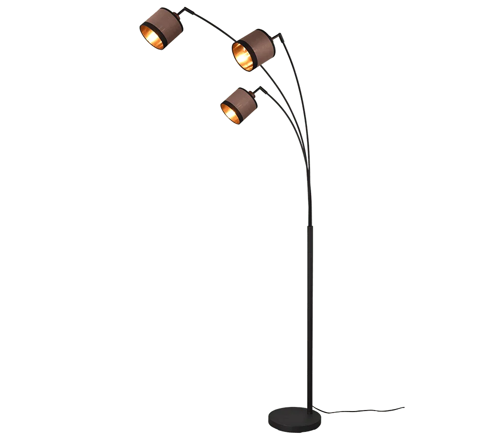 Vloerlamp Pooster matzwart met 3 verstelbare spots en taupe lampenkappen, H185 cm