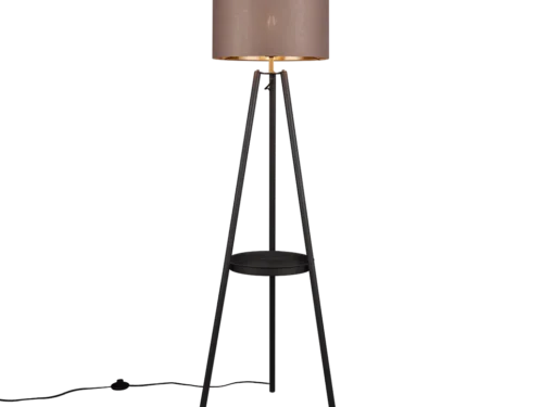Vloerlamp Cekond matzwart met taupe kap en slanke driepoot, H152,5 cm