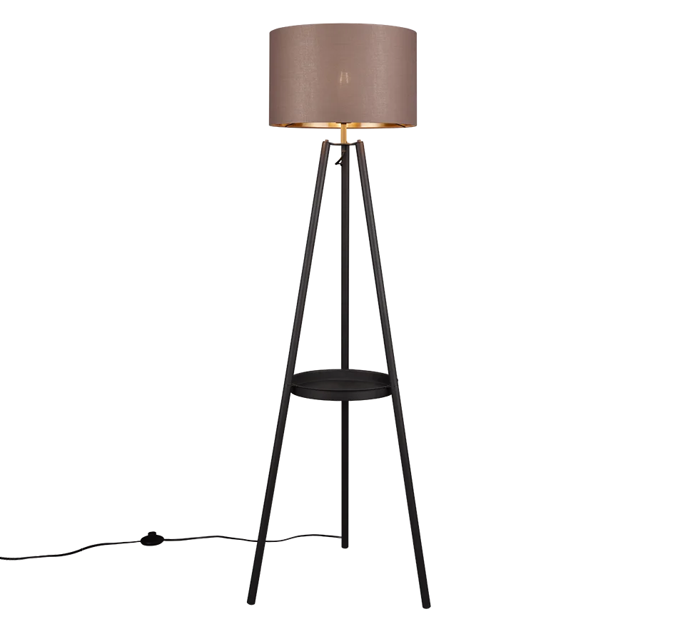 Vloerlamp Cekond matzwart met taupe kap en slanke driepoot, H152,5 cm