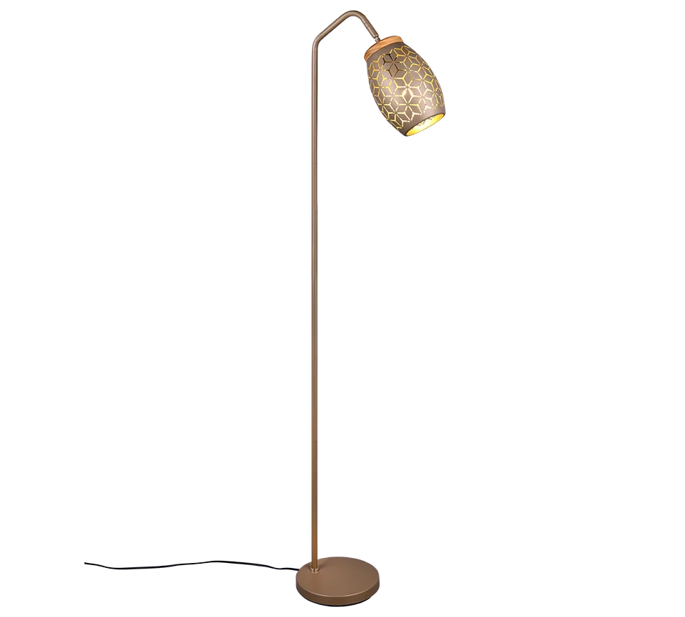 Vloerlamp Doskura Metaal H147 cm met koffiebruine kap, slank design en voetschakelaar