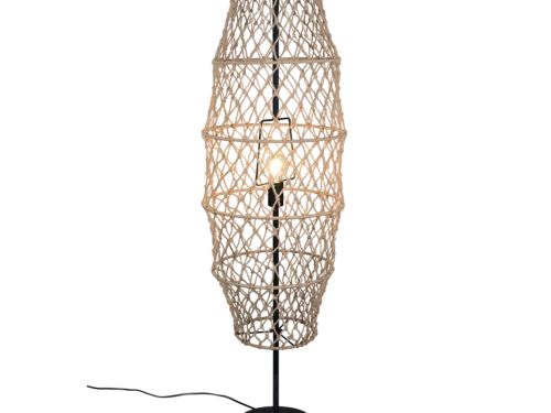 Staasea vloerlamp mat zwart met natuurlijke hennep kap en warme lichtbron, 120 cm hoog