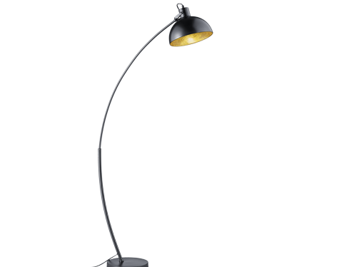 Voomal matzwarte boogvloerlamp van metaal, H155 cm, slanke vorm, E27-fitting en voetschakelaar