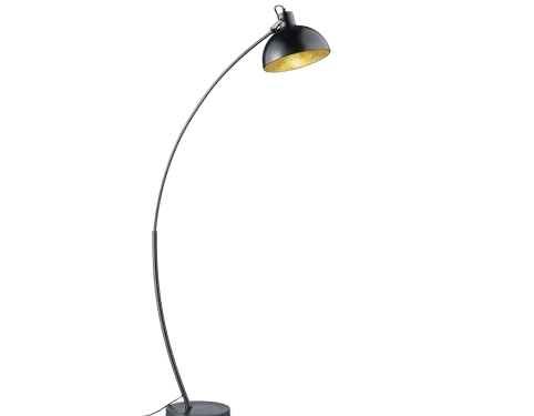Voomal matzwarte boogvloerlamp van metaal, H155 cm, slanke vorm, E27-fitting en voetschakelaar