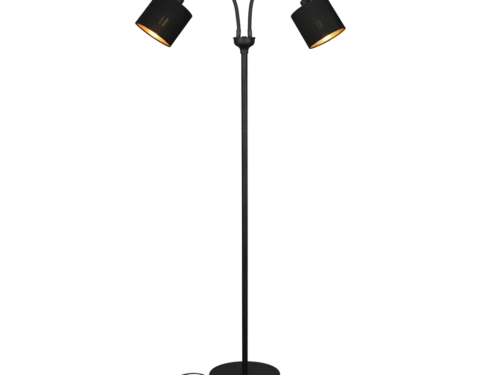 Trirang vloerlamp mat zwart H130 cm met twee verstelbare kapjes en warme gouden binnenkant