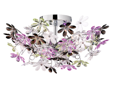 Plafondlamp Maumman Chroom Ø51 cm met chromen basis en kleurrijke acryldecoratie in bloemvorm