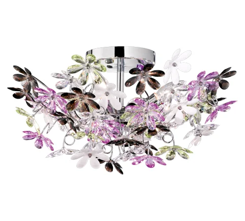 Plafondlamp Maumman Chroom Ø51 cm met chromen basis en kleurrijke acryldecoratie in bloemvorm