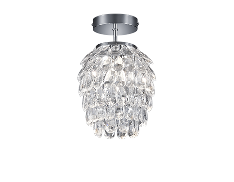 Plafondlamp Stamum Chroom Ø20 cm met transparante kunststof druppels en compacte, moderne uitstraling