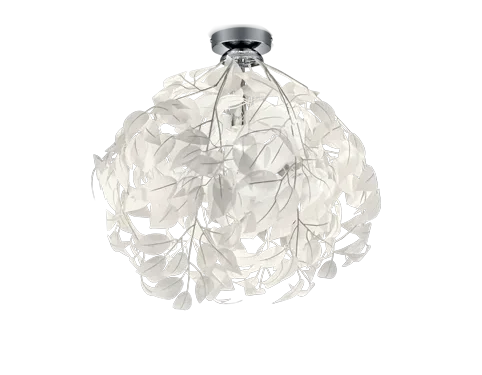 Plafondlamp Toovir chroom Ø38 cm met witte bladdecoratie en moderne, luchtige uitstraling