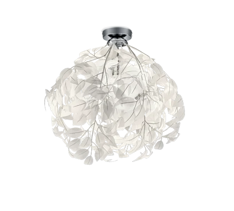 Plafondlamp Toovir chroom Ø38 cm met witte bladdecoratie en moderne, luchtige uitstraling