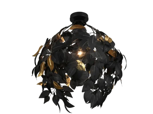 Plafondlamp Reilta mat zwart Ø38 cm met zwart-gouden bladeren en moderne uitstraling