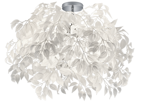 Plafondlamp Ponente Chroom Ø70 cm met witte kunststof bladeren en moderne ronde vorm