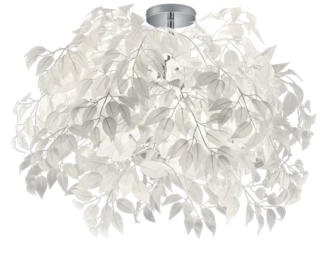 Plafondlamp Ponente Chroom Ø70 cm met witte kunststof bladeren en moderne ronde vorm