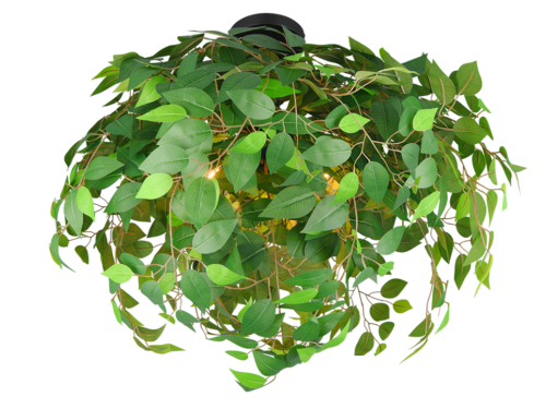 Plafondlamp Bridena matzwart Ø70 cm met groene bladdecoratie en moderne, speelse uitstraling