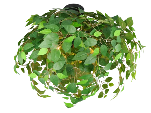 Plafondlamp Bridena matzwart Ø70 cm met groene bladdecoratie en moderne, speelse uitstraling
