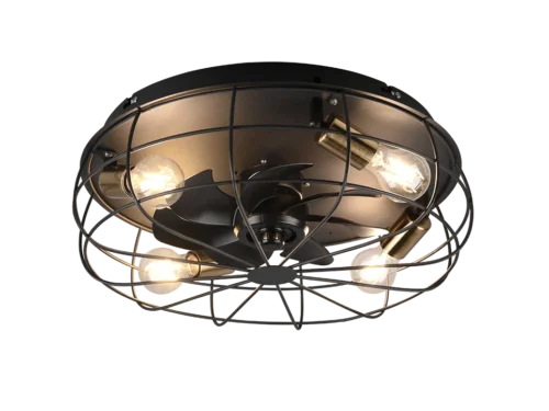 Ventilator Klaulino matzwart met metalen kooi en geïntegreerde verlichting voor plafondmontage