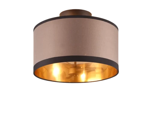 Plafondlamp Ingrid matzwart Ø30 cm met taupe textielen kap en warme gouden binnenkant