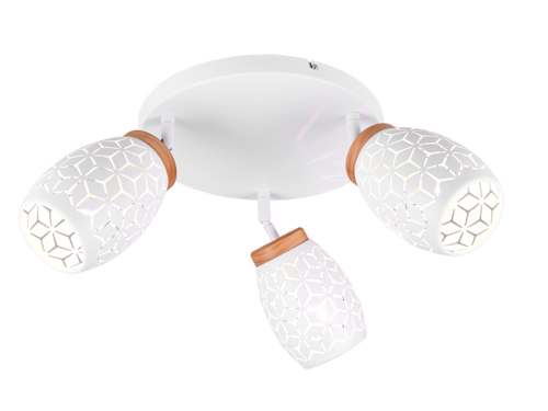 Plafondlamp Goollel mat wit Ø58 cm met 3 verstelbare spotjes en metalen details