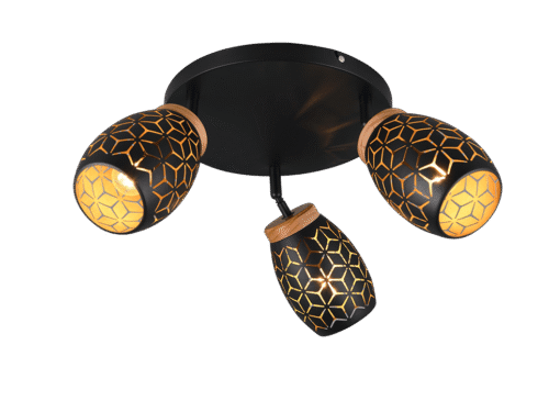 Plafondlamp Zeilvand zwart-goud Ø58 cm met drie draaibare spots en modern metalen design