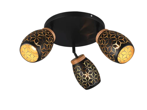 Plafondlamp Zeilvand zwart-goud Ø58 cm met drie draaibare spots en modern metalen design
