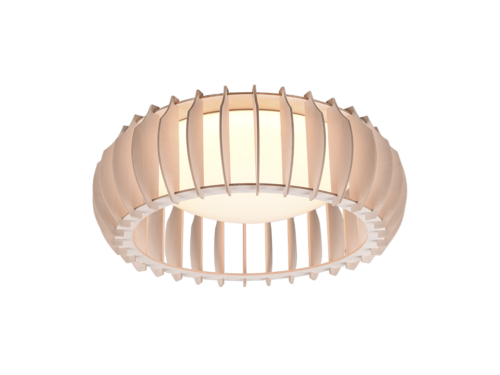 Plafondlamp Netura Wit Ø40 cm met wit kunststof en houtkleurige lamellen, warme LED-verlichting