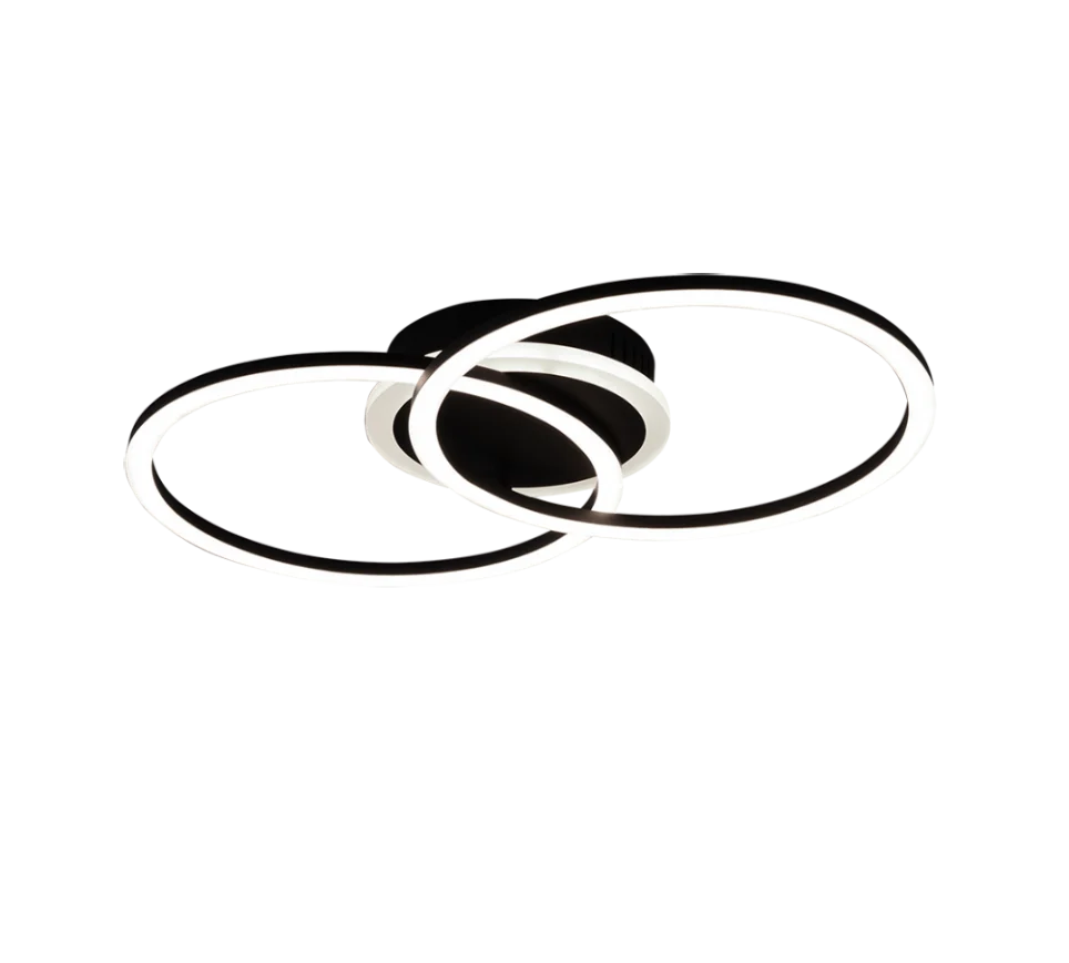 Plafondlamp Slidek Mat Zwart met LED-ringen en modern zwart metalen ontwerp