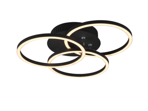 Plafondlamp Prunsond mat zwart met drie LED-ringen en warm wit licht