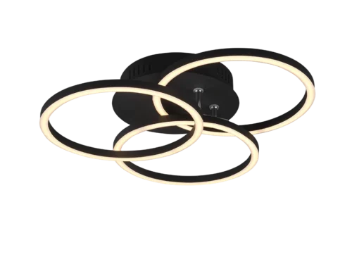 Plafondlamp Prunsond mat zwart met drie LED-ringen en warm wit licht