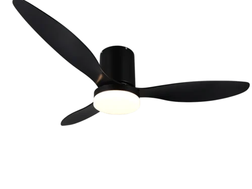 Vausso plafondventilator kunststof mat zwart met geïntegreerde LED-lichtschijf en strakke 3-bladige vorm