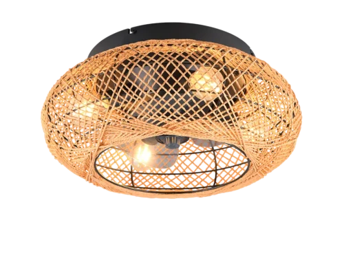 Ventilator Brimum Papier Bruin, plafondventilator met open gevlochten bruine kap en geïntegreerde verlichting