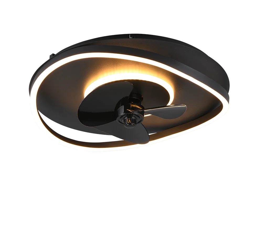 Ventilator Mildol Metaal Mat Zwart plafondventilator met ingebouwde LED-verlichting en modern rond design