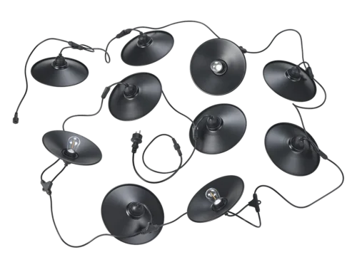 Lichtslinger Greelvira mat zwart kunststof met 10 E27 LED-lampen, moderne warmwitte tuinverlichting