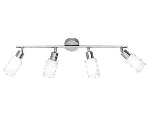 Spot Deimmane Mat Nikkel met vier draaibare spots en wit glas voor gericht licht
