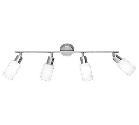 Spot Deimmane Mat Nikkel met vier draaibare spots en wit glas voor gericht licht