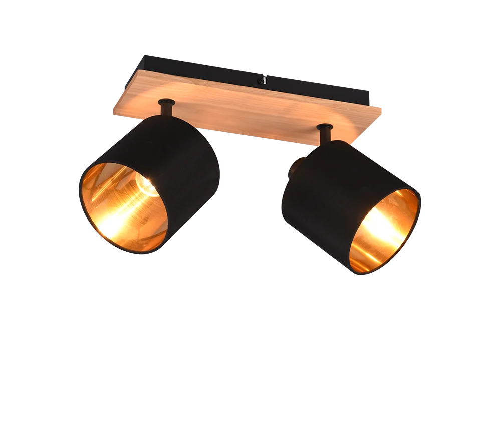 Spotlamp Stieli Mat Zwart met twee draaibare spots en warme goudkleurige binnenkant