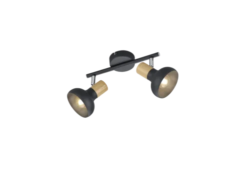 Spot Koontik Mat Zwart Ø10 cm 2-lichts plafondspot met houten details en verstelbare lampenkappen