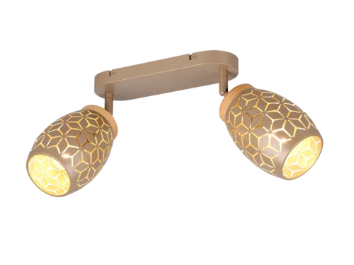 Spot Fleiskor Metaal plafondlamp met 2 draaibare spots, koffiekleurige metalen kap en warme verlichting