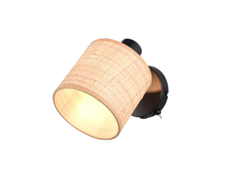 Spot Meestone Mat zwart wandlamp Ø10 cm met zeegras kap en compact verstelbaar design