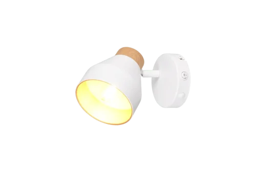 Spot Cauvir Mat Wit Ø11 cm wandlamp met matte witte afwerking en houtlookdetail, verstelbare kap
