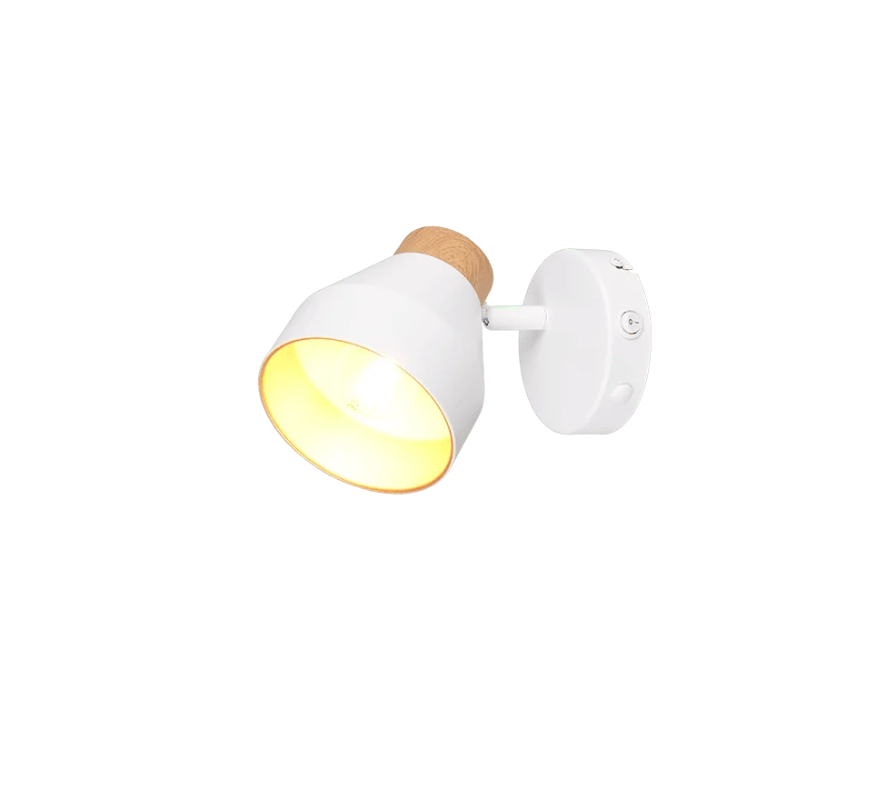 Spot Cauvir Mat Wit Ø11 cm wandlamp met matte witte afwerking en houtlookdetail, verstelbare kap