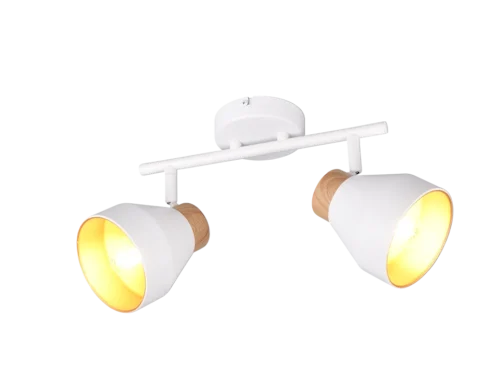 Spot Molvas Mat Wit Ø11 cm wand- en plafondlamp met 2 verstelbare spots en houtlookaccent