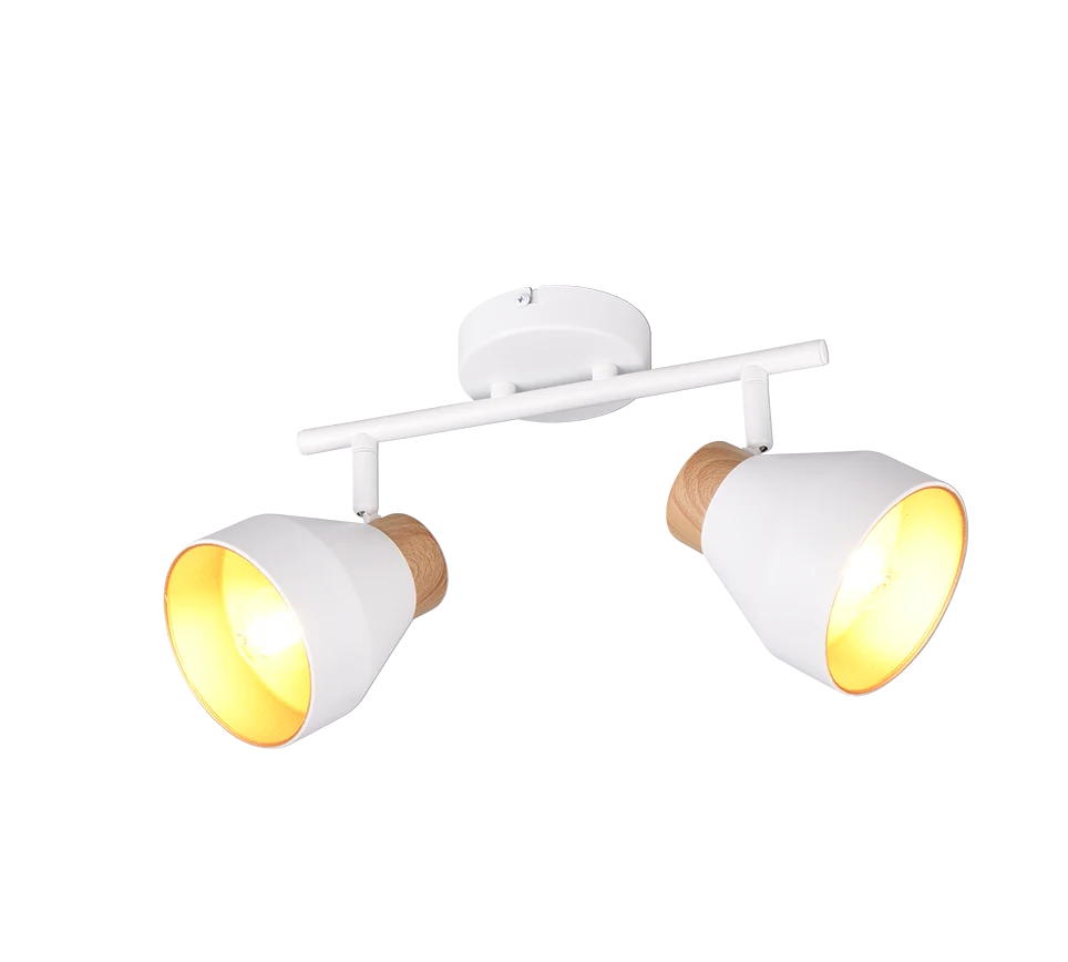 Spot Molvas Mat Wit Ø11 cm wand- en plafondlamp met 2 verstelbare spots en houtlookaccent