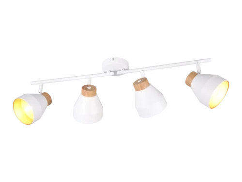 Spot Priendone mat wit Ø11 cm, draaibare 4-lichts wand- en plafondlamp met houtaccenten